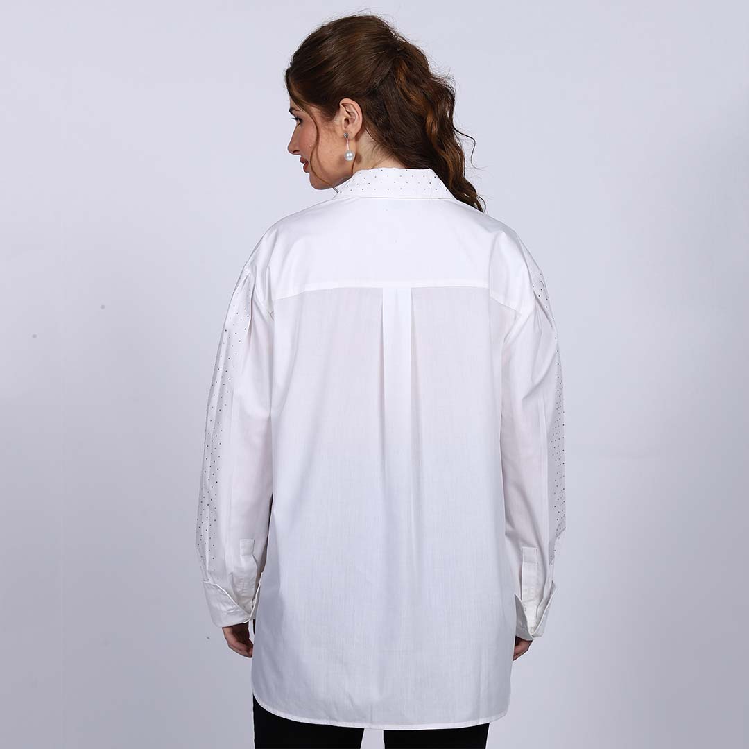 Saint Womens White Crystal Embellished Cotton Shirt
