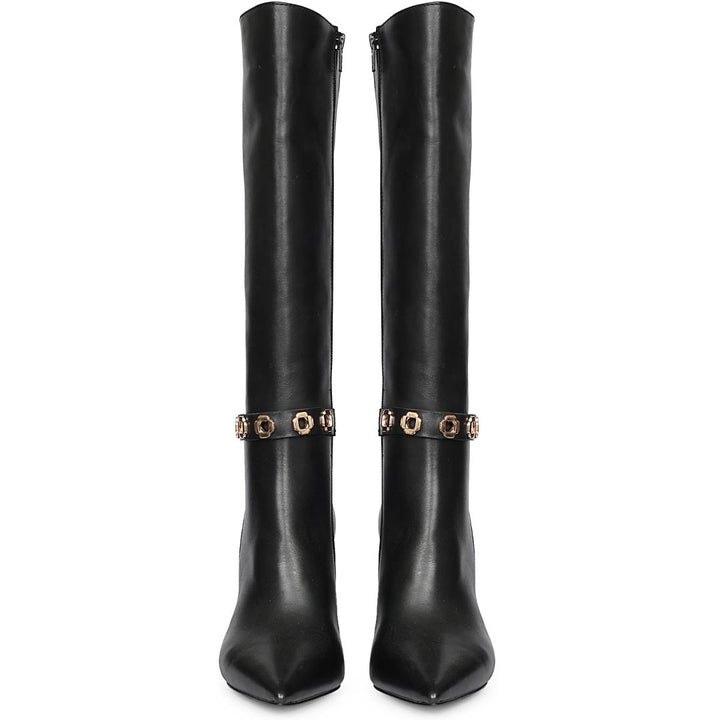 Saint Axelle Flower Eyelet Black Leather Knee-High Boots