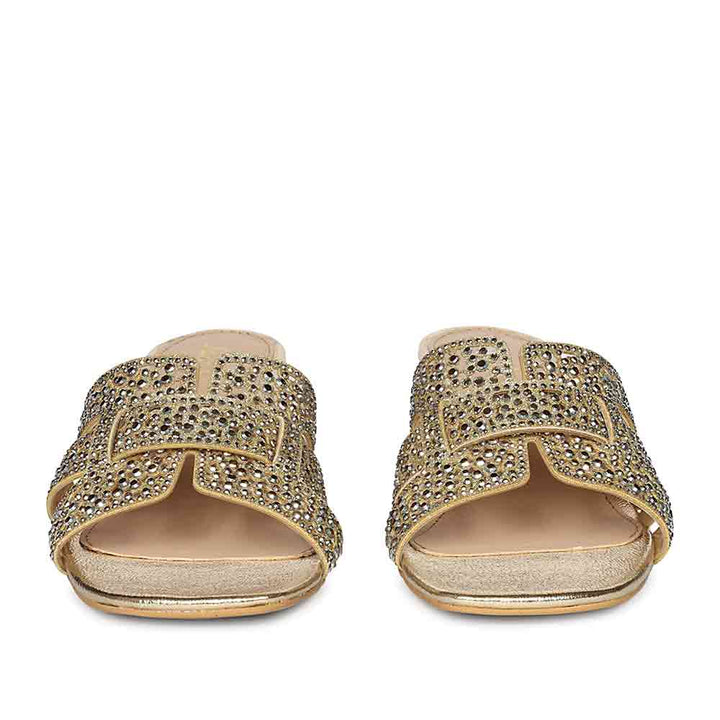 Saint Stevie Crystal Gold Leather Block Heels