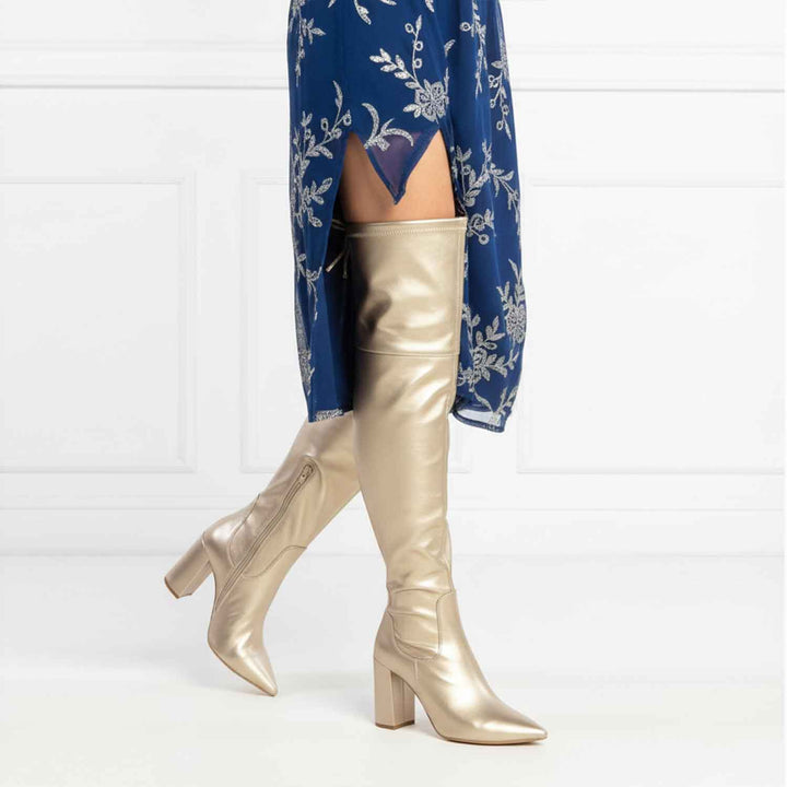 Saint Amara Gold Stretch Napa thigh high Boots
