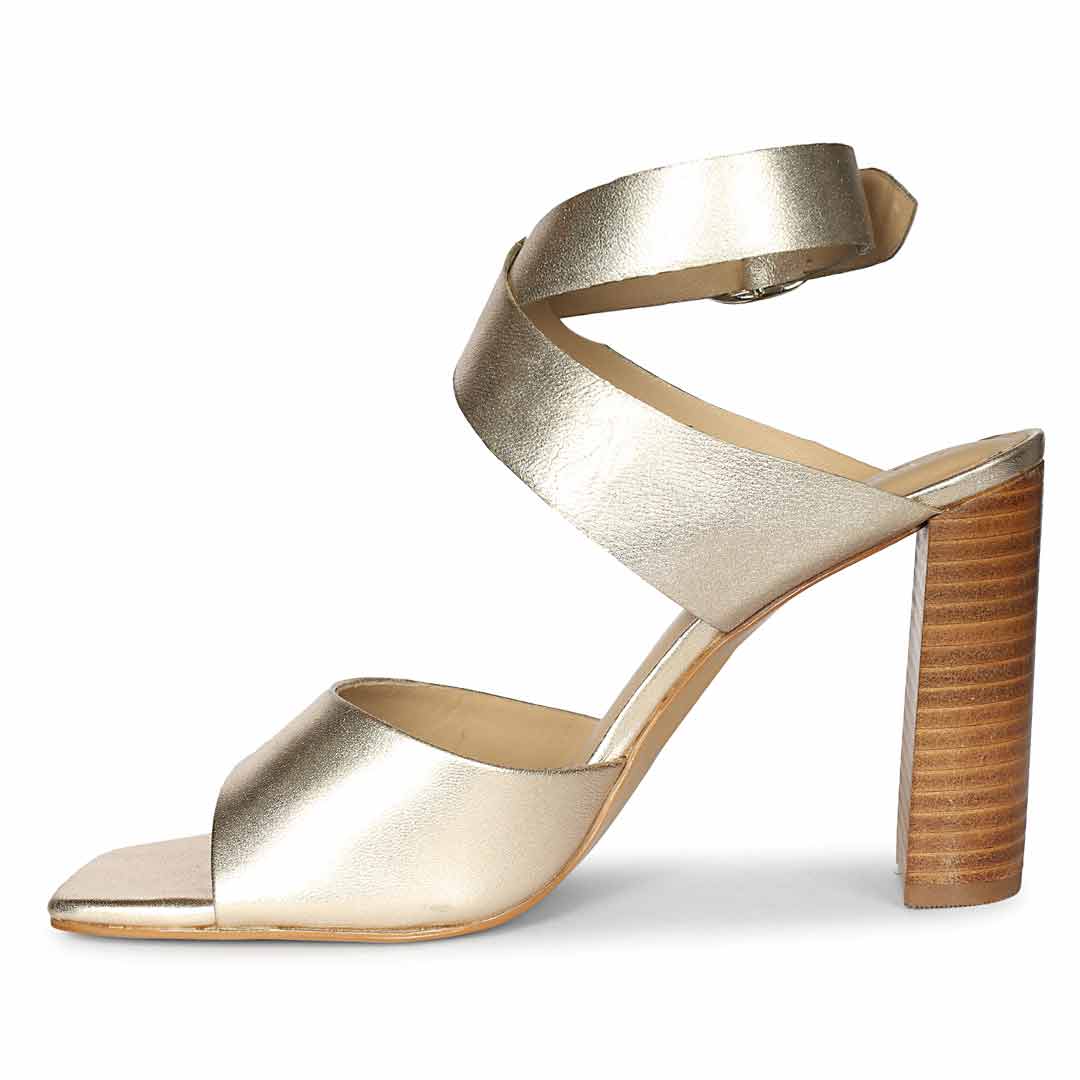 Saint Maelle Metallic Gold Leather Heels