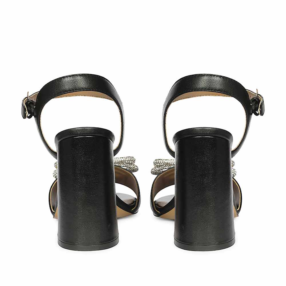 Saint Shay Crystal Bow Black Leather Block Heels