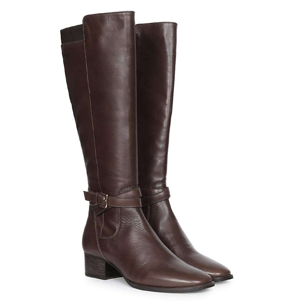 Saint Areti Gold Buckle Brown Leather Knee High Boots