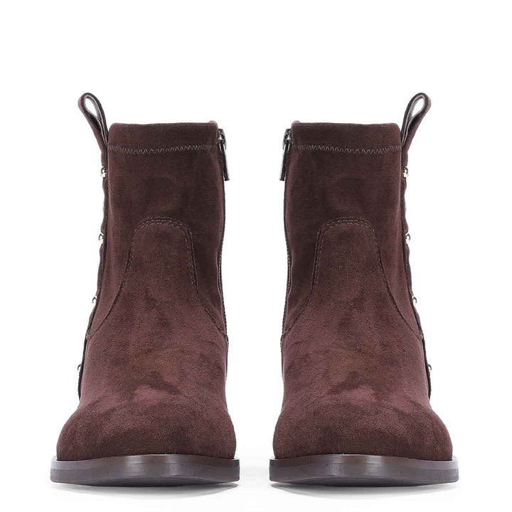 Saint Darcie Eyelets Brown Suede Leather Ankle Boots