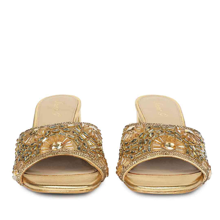 Saint Torin Embroidered Metallic Gold Leather Heels
