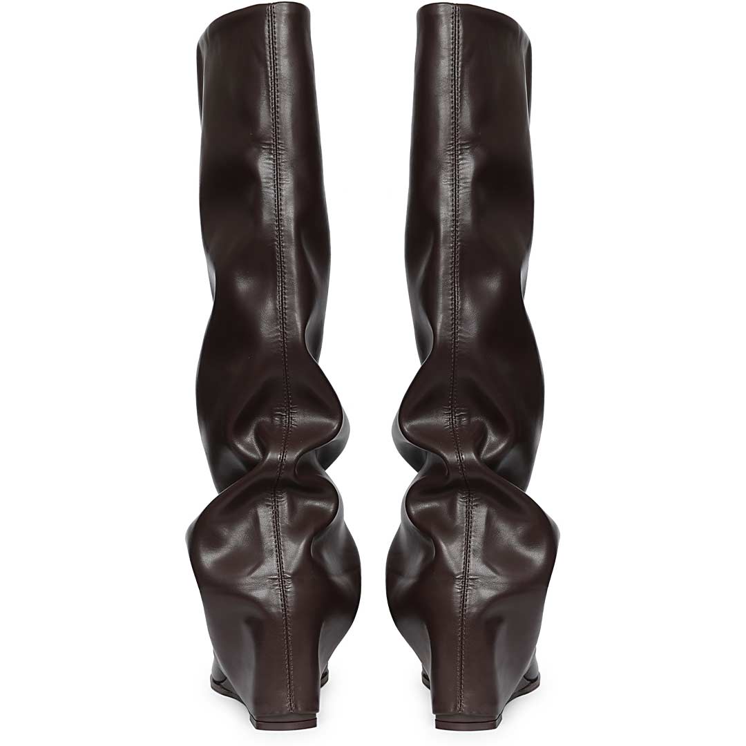 Saint Arlet Slouch Fold-Over Brown Wedge Knee-High Boots