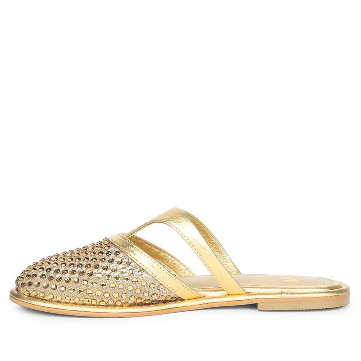 Gold leather mule flats for women