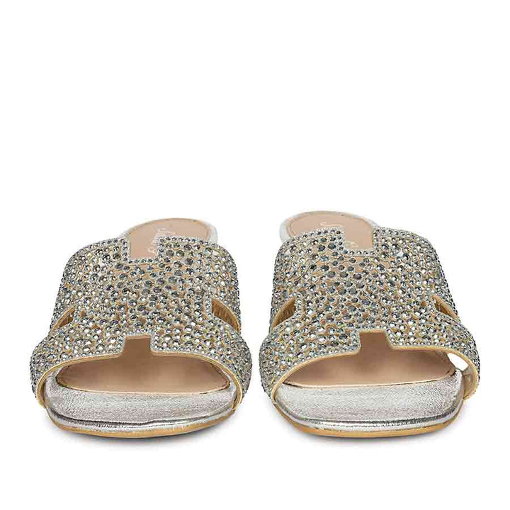 Saint Saylor Crystal Silver Leather Block Heels