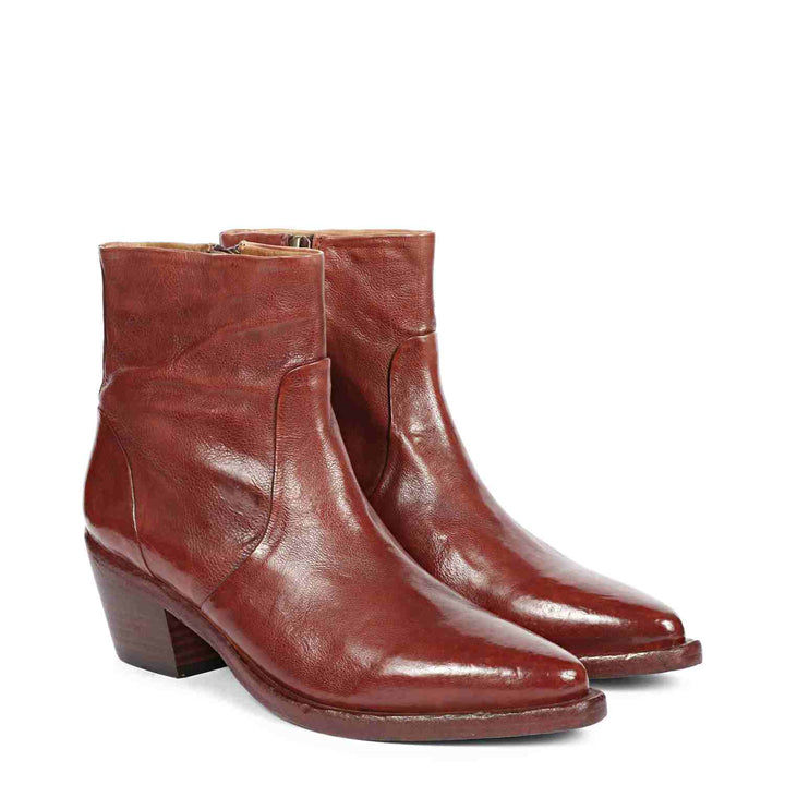 Saint Emelia Rust Leather Washed Ankle Boot