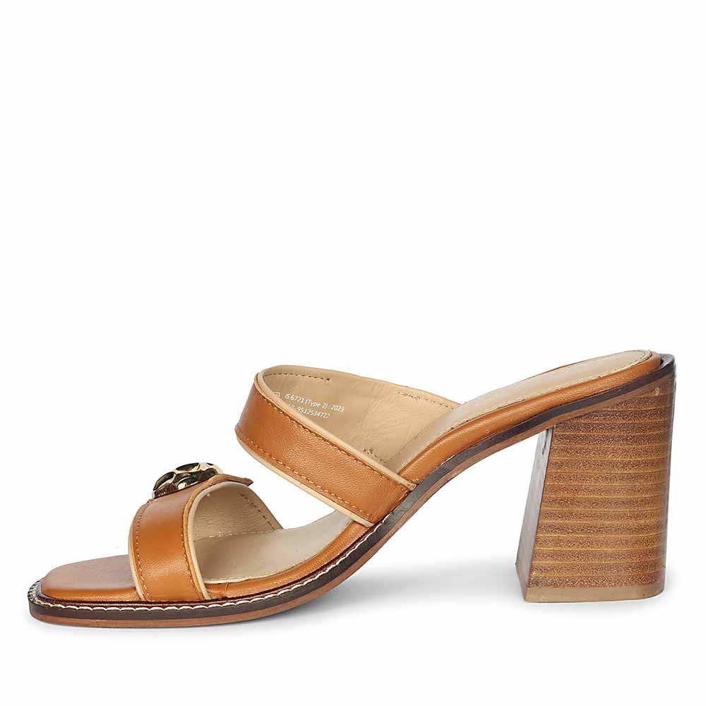 Tan Leather Slip-On Heels Online