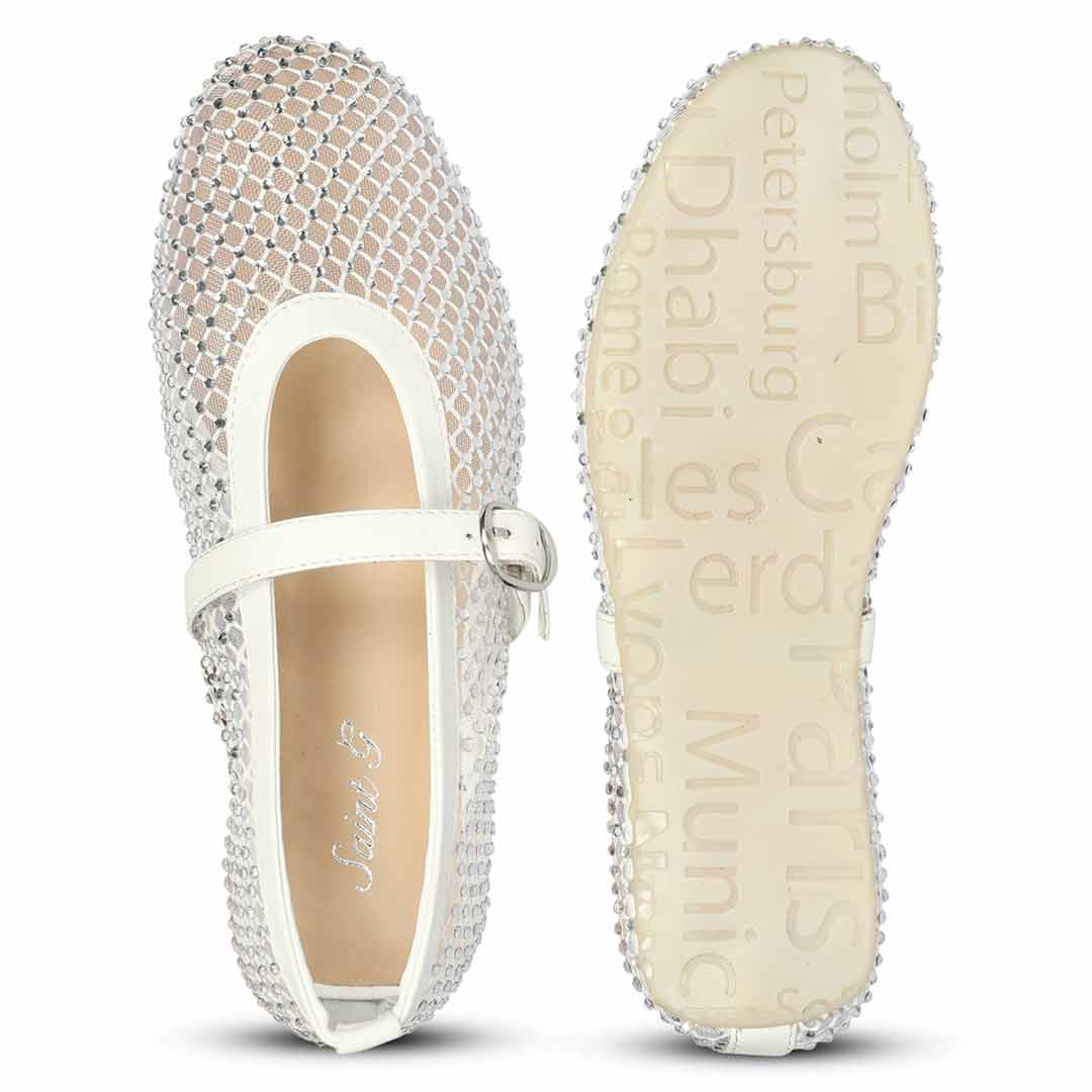 Saint Zoey Strass Embellished White Leather Flats
