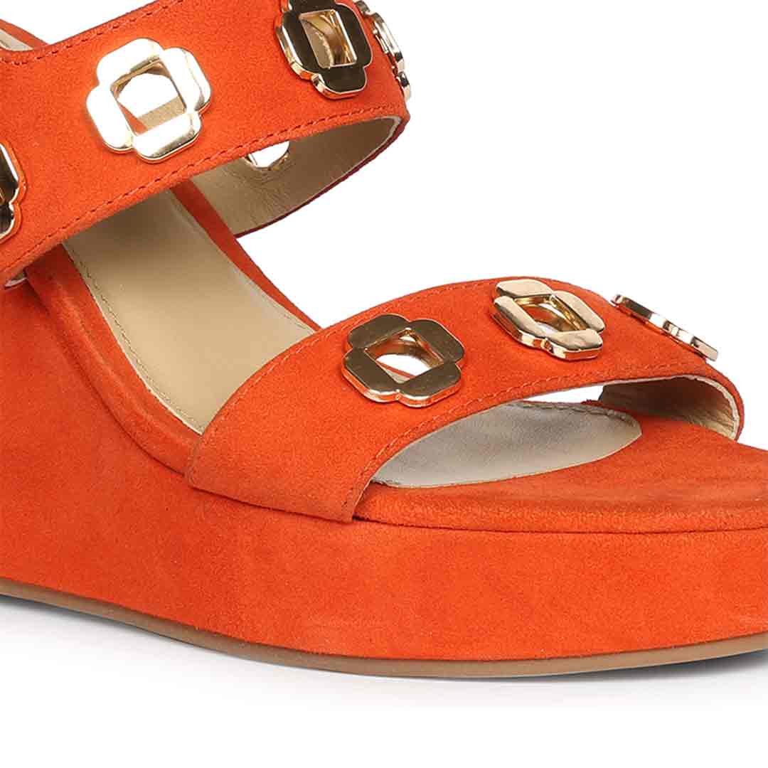Saint Nerina Eyelet Coral Suede Leather Wedge Heels