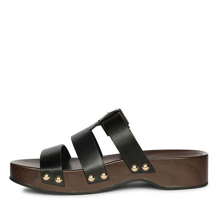 Saint Valene Buckle Black Leather Platform Sandals