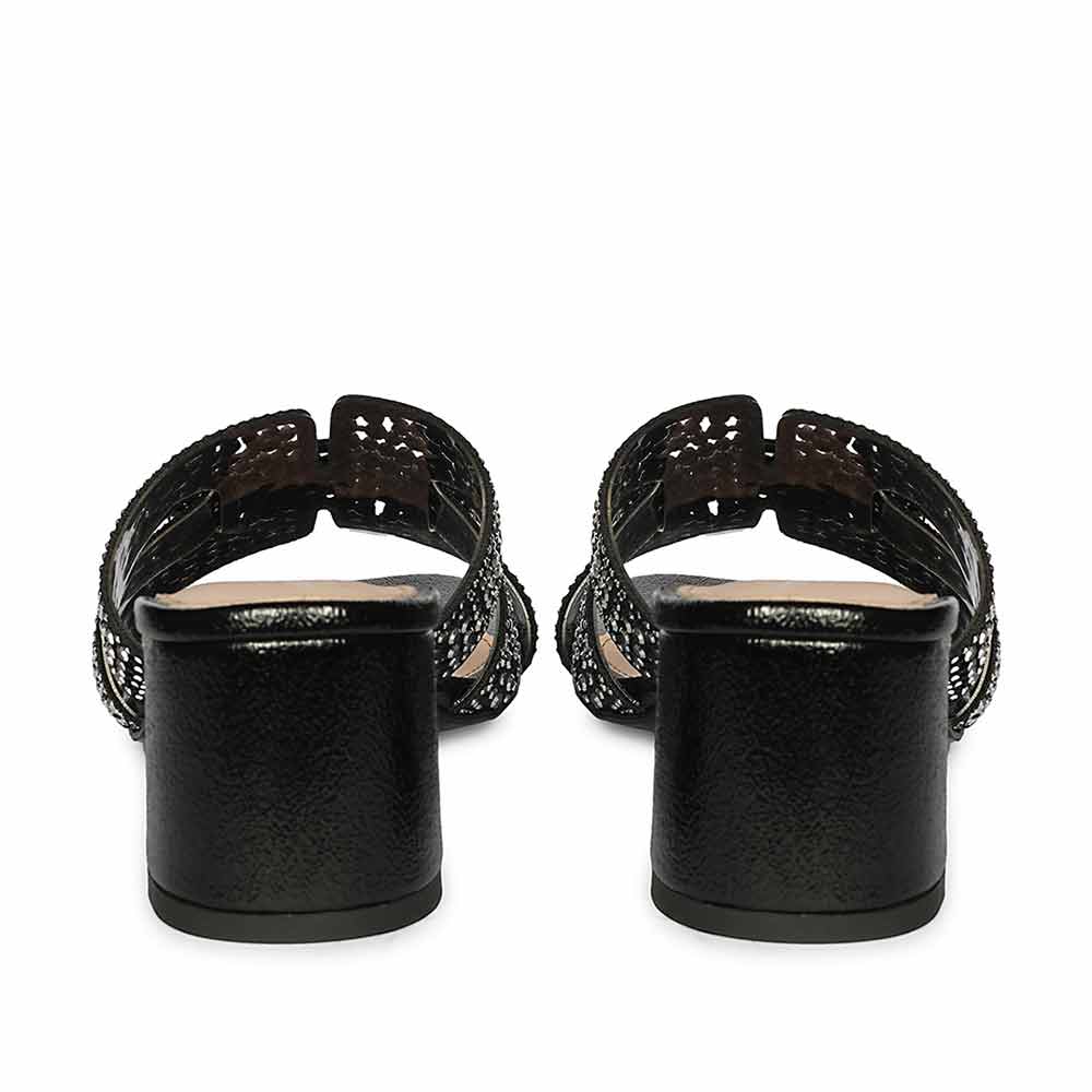 Saint Stevie Crystal Black Leather Block Heels