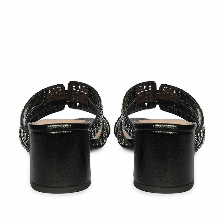 Saint Stevie Crystal Black Leather Block Heels