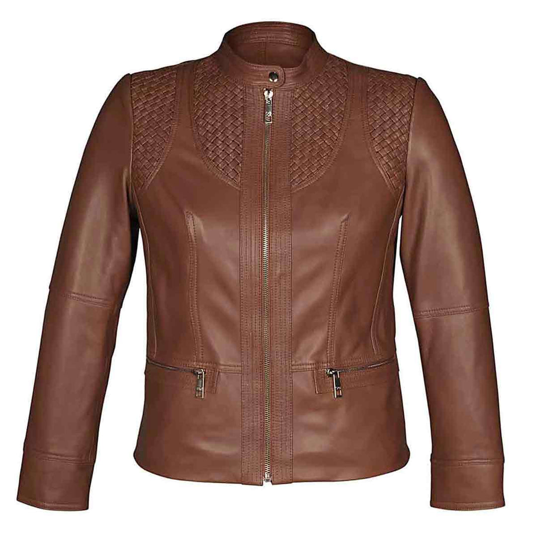 Saint Kinsley Women Tan Leather Cafe Racer Jackets