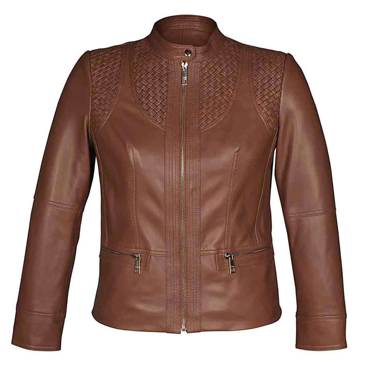 Saint Kinsley Women Tan Leather Cafe Racer Jackets