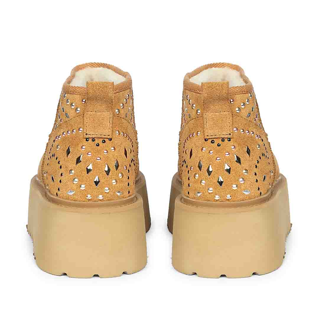 Saint Eislyn Studded Tan Suede Leather Platform Boots