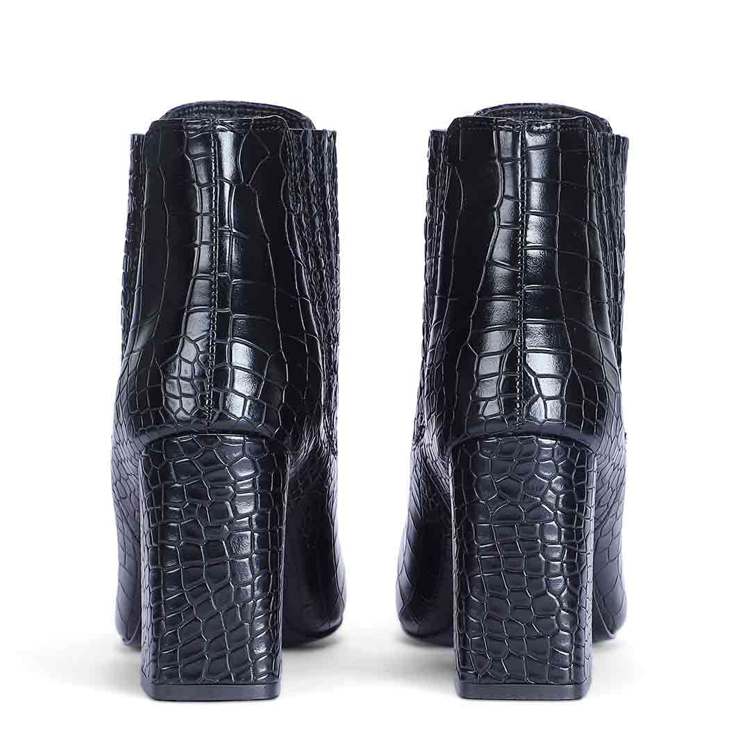 Saint Edwina Black Croc Embossed Vegan Leather Ankle Boots