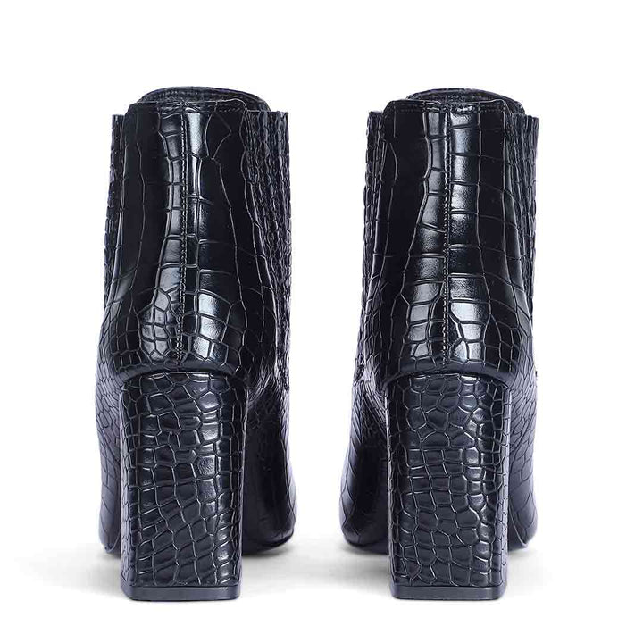 Saint Edwina Black Croc Embossed Vegan Leather Ankle Boots