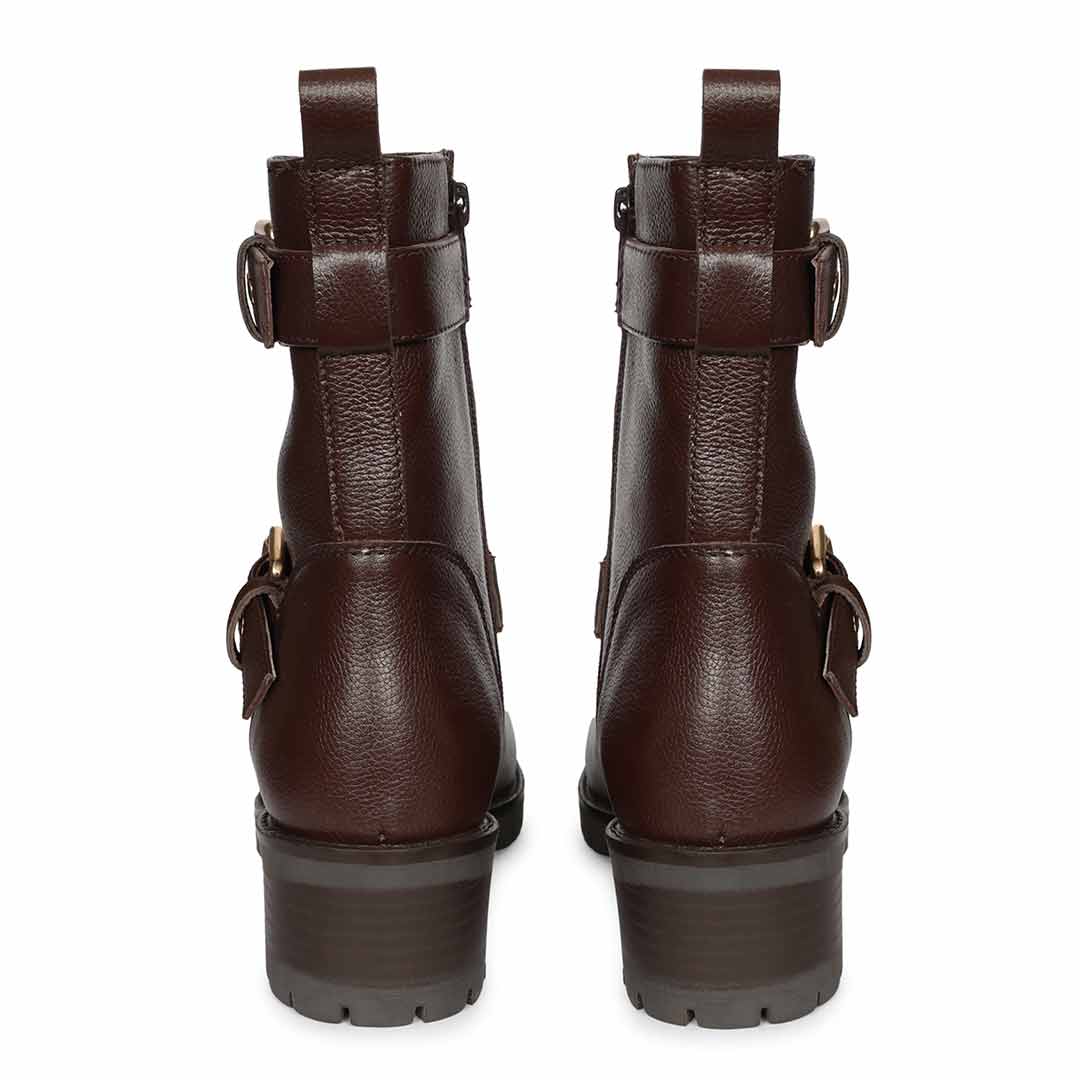 Saint Erika Double Buckle Brown Leather High Ankle Boots