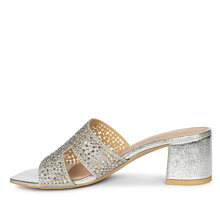 Saint Saylor Crystal Silver Leather Block Heels
