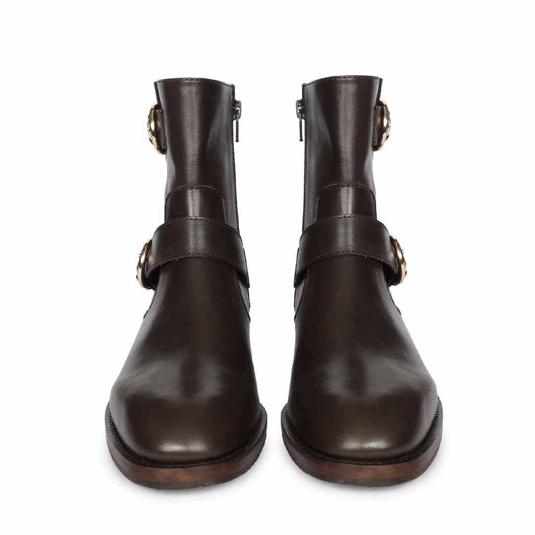Saint Petra Double Buckle Brown Leather High Ankle Boots