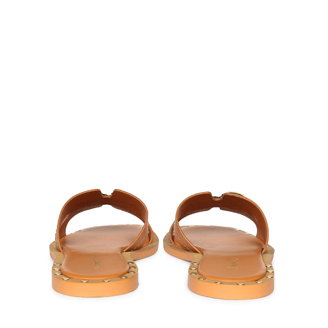 Saint Alaina Tan Leather Slides