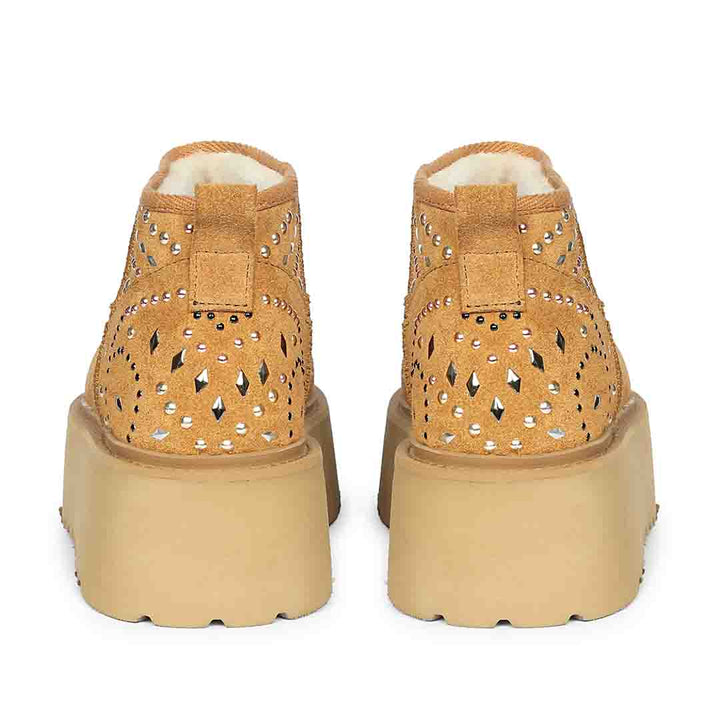 Saint Eislyn Studded Tan Suede Leather Platform Boots