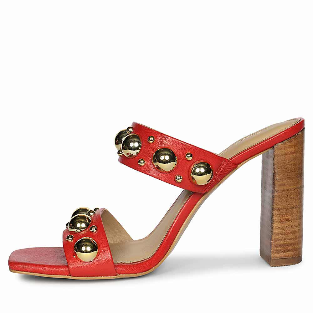Saint Maelle Embellished Goji Berry Leather Heels