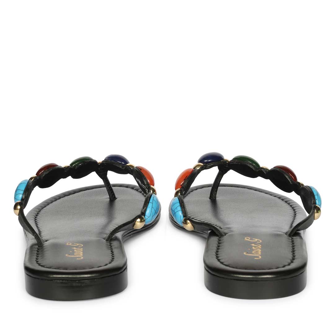 Milira Multi Stone Black Leather Flats
