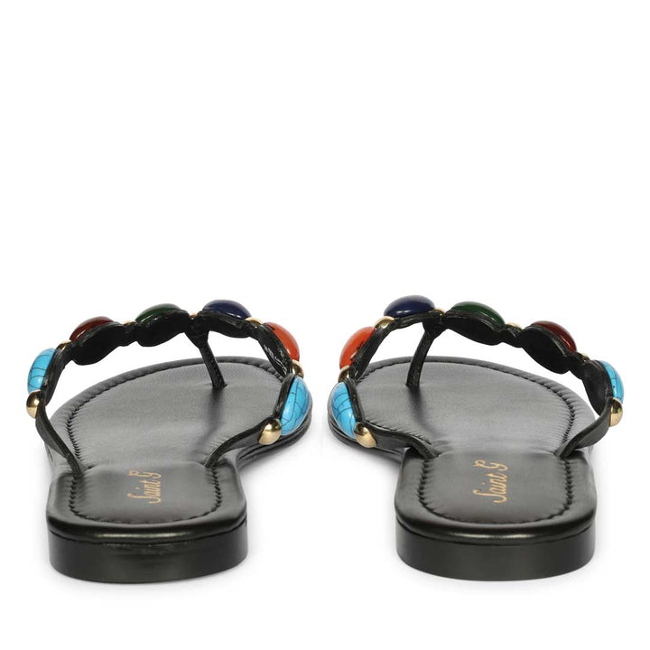 Milira Multi Stone Black Leather Flats