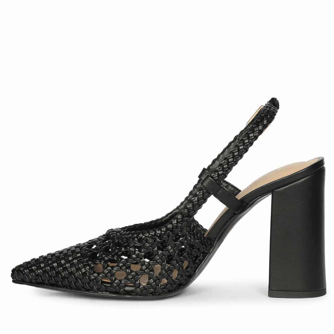 Saint Felicia Black Woven Block Heels
