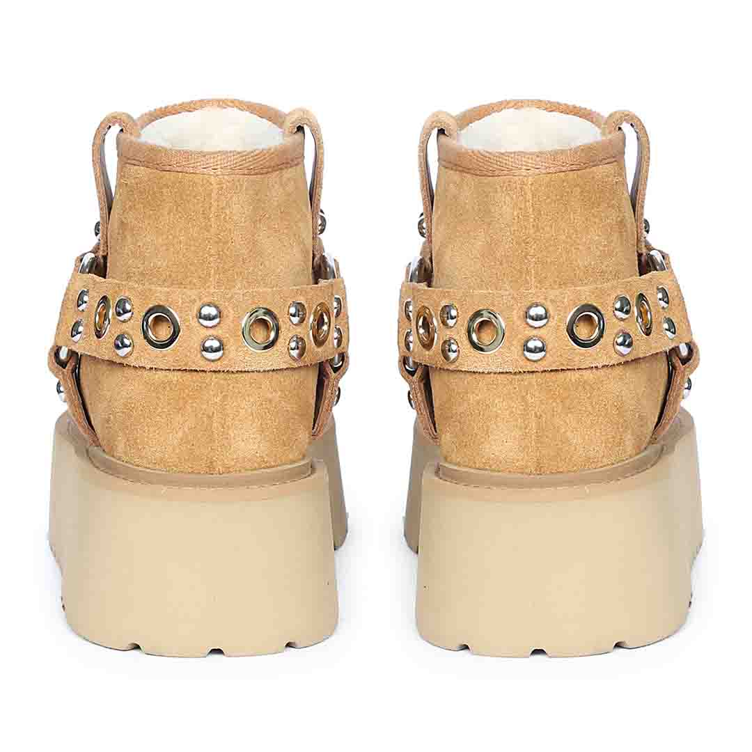 Saint Nivelle Tan Suede Leather Fur Lined Platform Boots