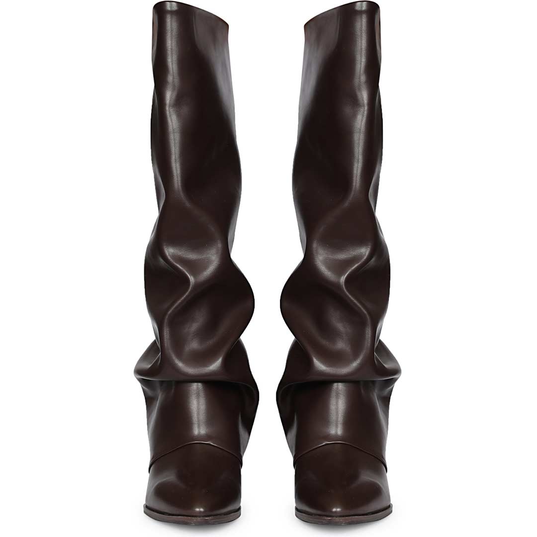 Saint Arlet Slouch Fold-Over Brown Wedge Knee-High Boots