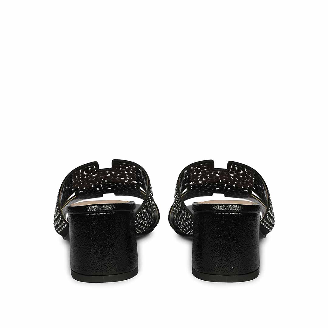 Saint Saylor Crystal Black Leather Block Heels