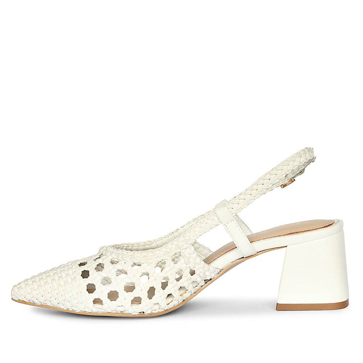 Saint White Woven Leather Block Heel