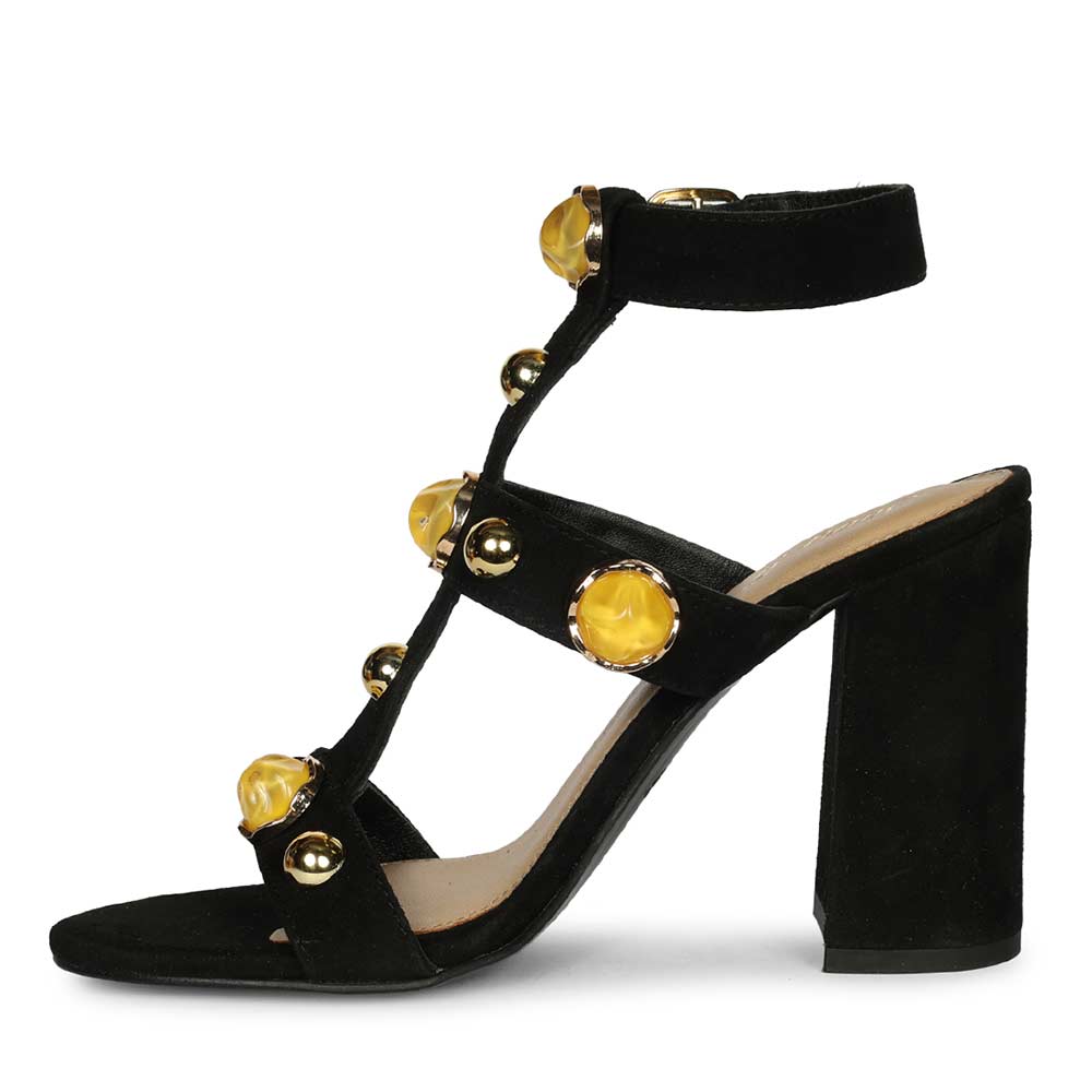 Saint Hope Studded Black Suede Block Heels