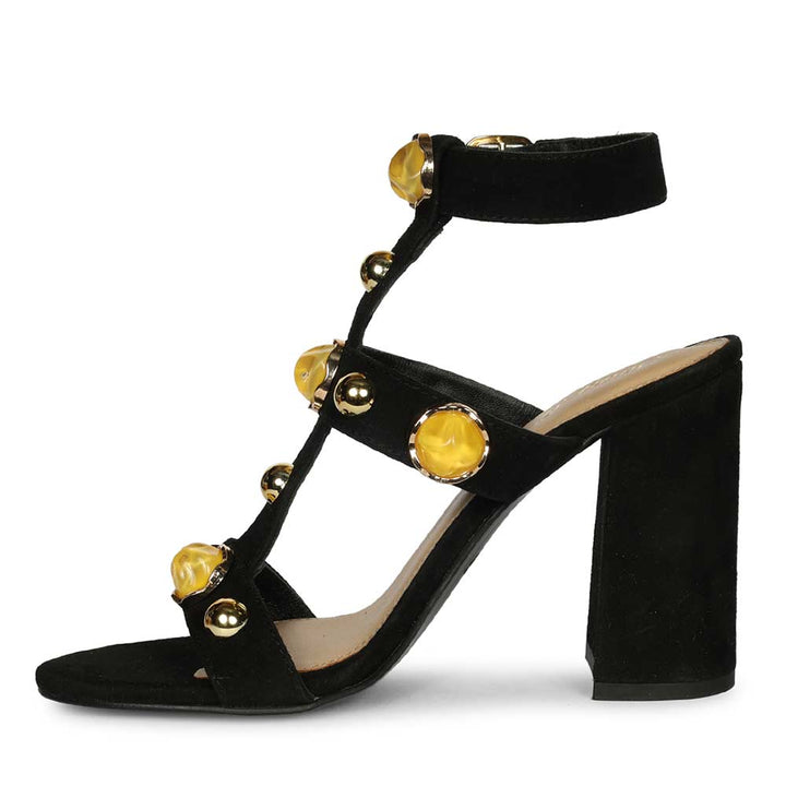 Saint Hope Studded Black Suede Block Heels