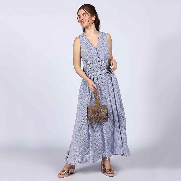 Saint Womens Blue Cotton Striped Maxi Dress