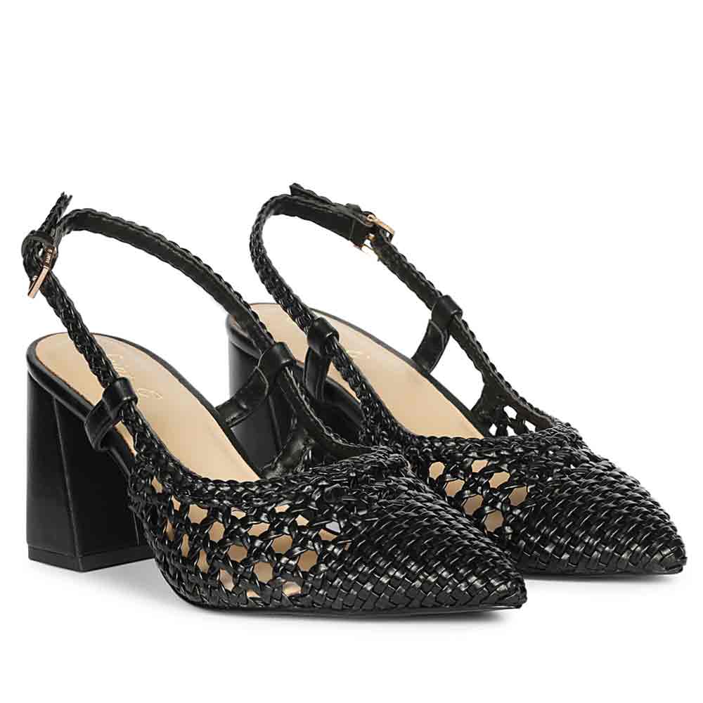 Saint Black Woven Block Heels
