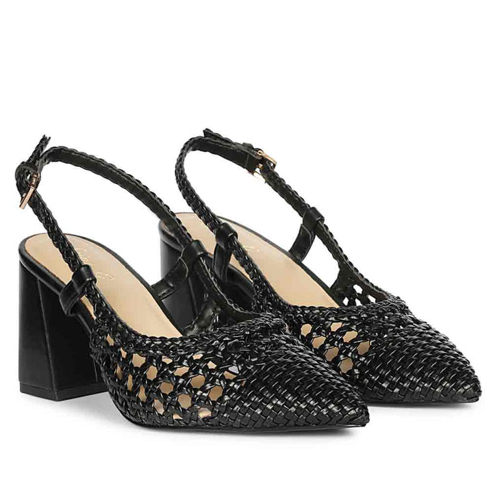 Saint Black Woven Block Heels
