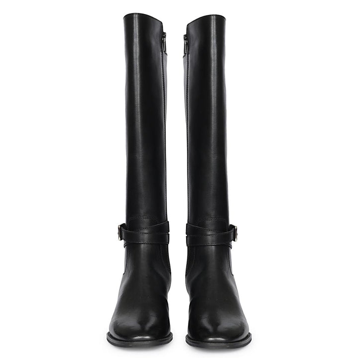 Saint Areti Buckle Black Leather Knee High Boots