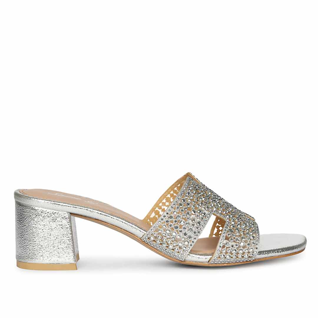 Saint Saylor Crystal Silver Leather Block Heels
