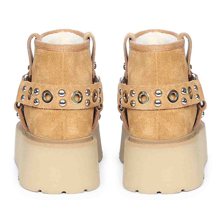 Saint Nivelle Tan Suede Leather Fur Lined Platform Boots