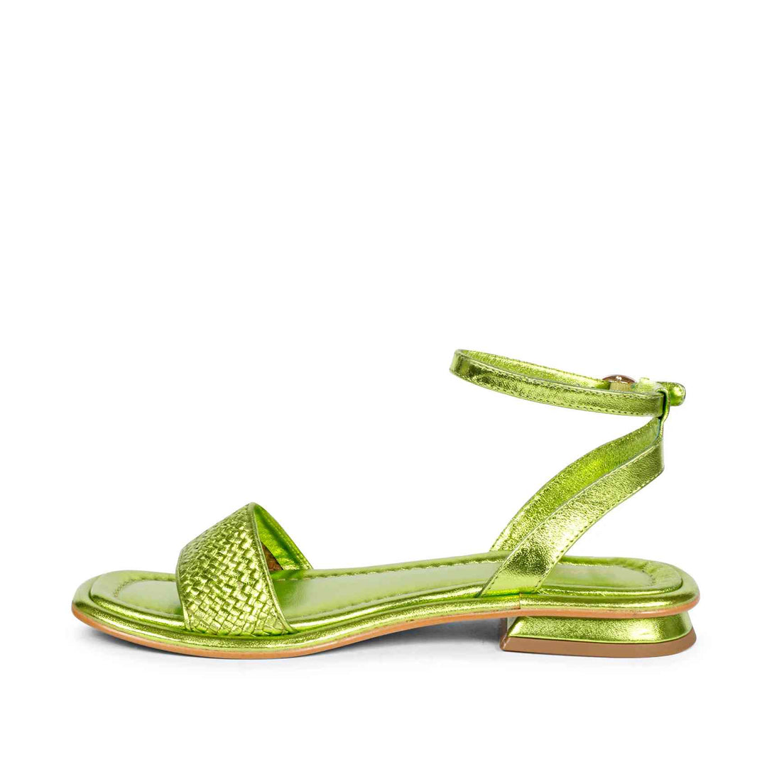 Saint Catalina Green Leather Flat Sandal