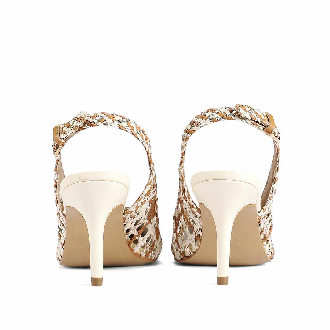 Saint Tamia Tan & Platin Hand Woven Leather Pumps