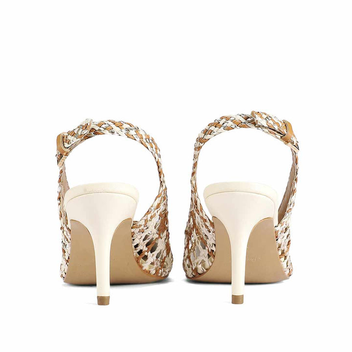 Saint Tamia Tan & Platin Hand Woven Leather Pumps
