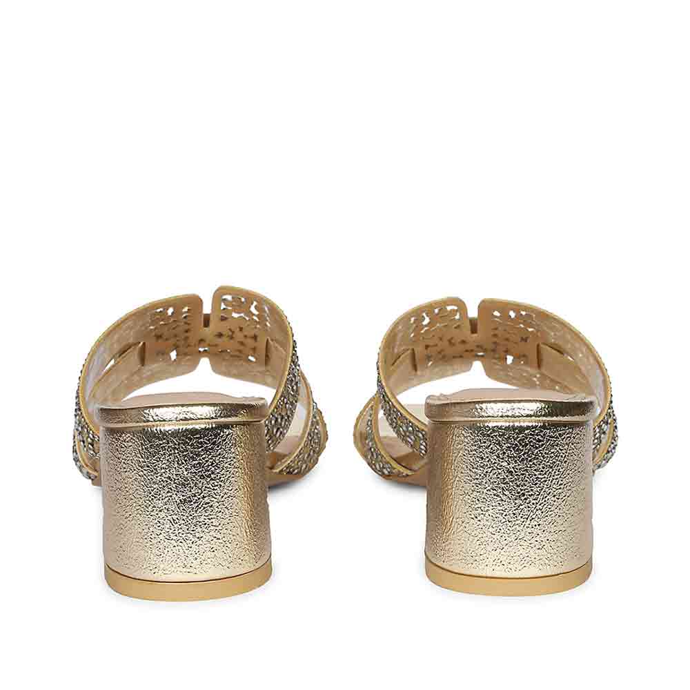 Saint Stevie Crystal Gold Leather Block Heels
