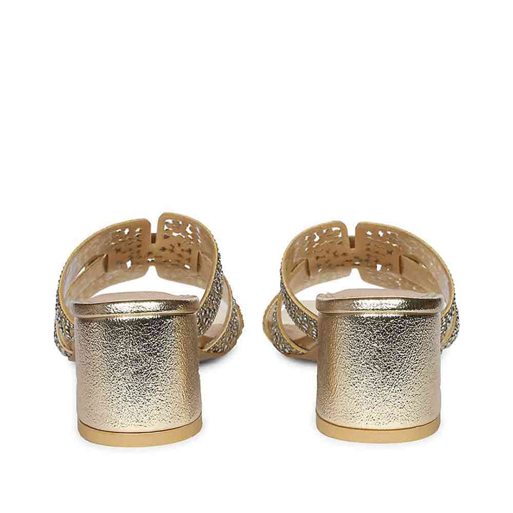 Saint Stevie Crystal Gold Leather Block Heels